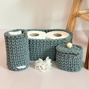 Crocheted Bathroom Basket Set | Bathroom Storage Organizer | Toilet Paper Basket | Cosmetic Organizer | Boho Bathroom Decor | Handmade Laurel