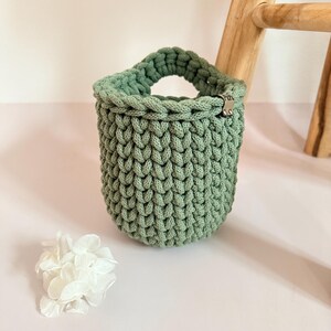 Crocheted Bathroom Basket Set | Bathroom Storage Organizer | Toilet Paper Basket | Cosmetic Organizer | Boho Bathroom Decor | Handmade Eucalyptus Green