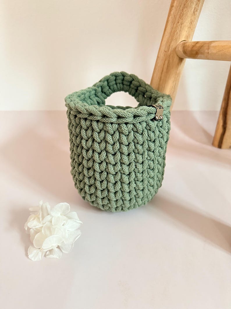 Crocheted Bathroom Basket Set | Bathroom Storage Organizer | Toilet Paper Basket | Cosmetic Organizer | Boho Bathroom Decor | Handmade Eucalyptus Green