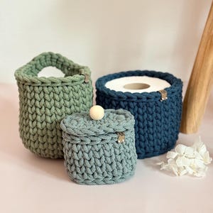 Crocheted Bathroom Basket Set | Bathroom Storage Organizer | Toilet Paper Basket | Cosmetic Organizer | Boho Bathroom Decor | Handmade image 16