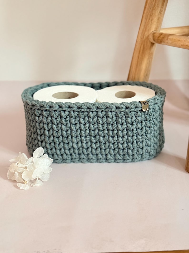 Crocheted Bathroom Basket Set | Bathroom Storage Organizer | Toilet Paper Basket | Cosmetic Organizer | Boho Bathroom Decor | Handmade image 4