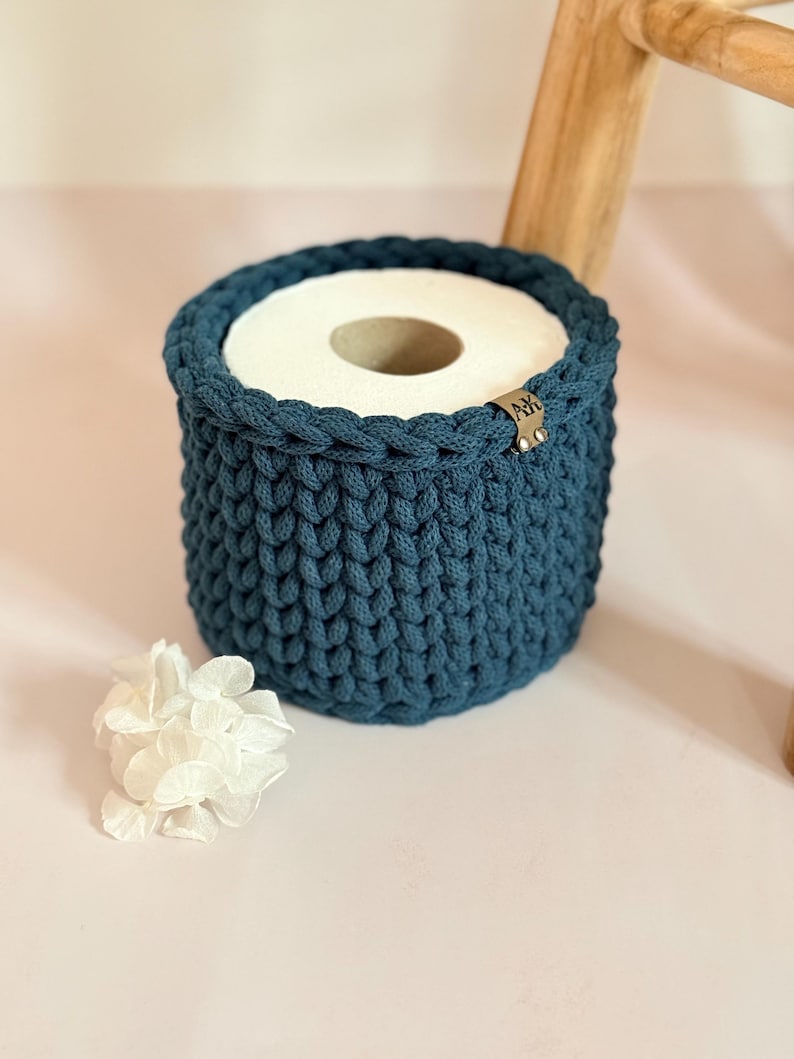 Crocheted Bathroom Basket Set | Bathroom Storage Organizer | Toilet Paper Basket | Cosmetic Organizer | Boho Bathroom Decor | Handmade image 9