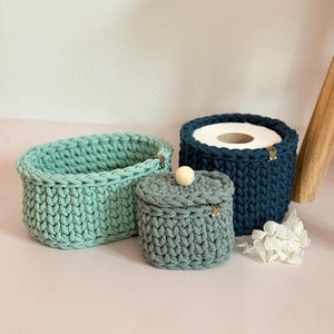 Crocheted Bathroom Basket Set | Bathroom Storage Organizer | Toilet Paper Basket | Cosmetic Organizer | Boho Bathroom Decor | Handmade image 14