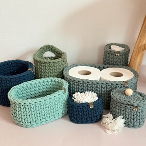 Crocheted Bathroom Basket Set | Bathroom Storage Organizer | Toilet Paper Basket | Cosmetic Organizer | Boho Bathroom Decor | Handmade image 2