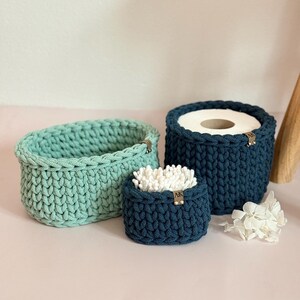 Crocheted Bathroom Basket Set | Bathroom Storage Organizer | Toilet Paper Basket | Cosmetic Organizer | Boho Bathroom Decor | Handmade image 17