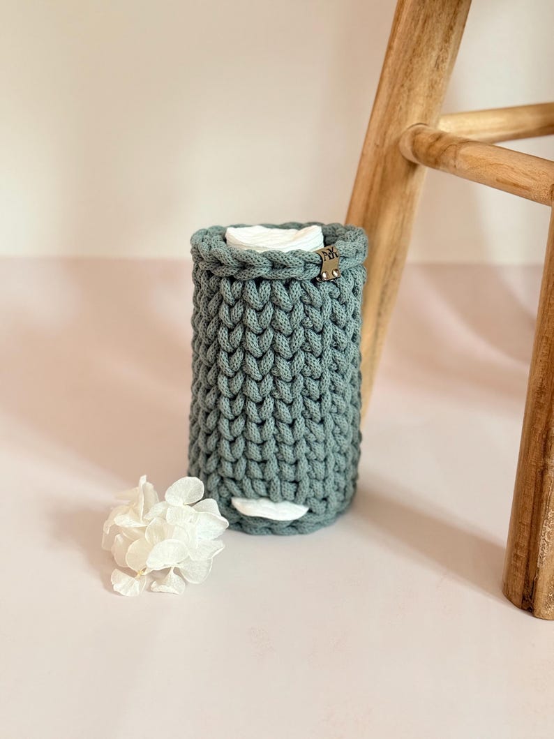 Crocheted Bathroom Basket Set | Bathroom Storage Organizer | Toilet Paper Basket | Cosmetic Organizer | Boho Bathroom Decor | Handmade image 5