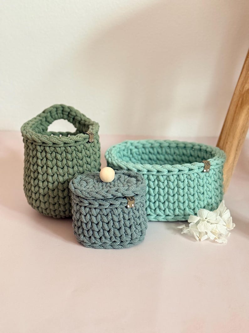 Crocheted Bathroom Basket Set | Bathroom Storage Organizer | Toilet Paper Basket | Cosmetic Organizer | Boho Bathroom Decor | Handmade image 12