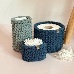 Crocheted Bathroom Basket Set | Bathroom Storage Organizer | Toilet Paper Basket | Cosmetic Organizer | Boho Bathroom Decor | Handmade image 15