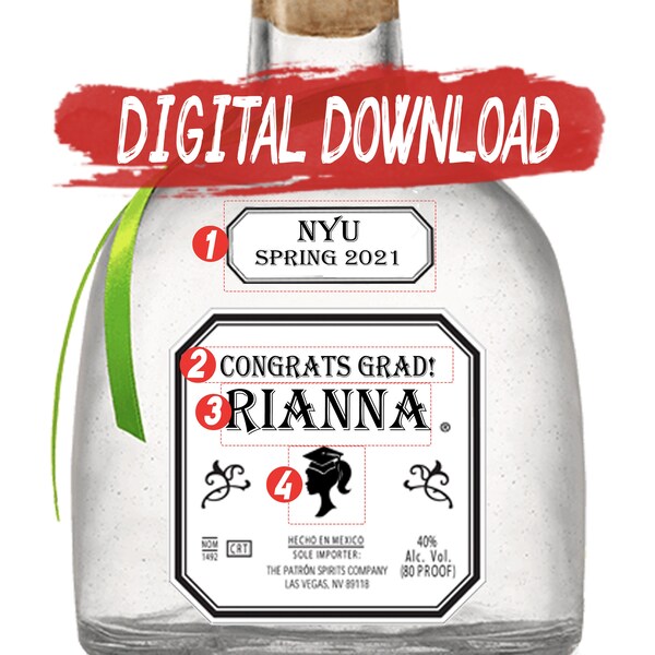 Custom Patron Bottle Label (750ml & Handle bottle) - Party, Birthday, Graduation, Anniversary, Present