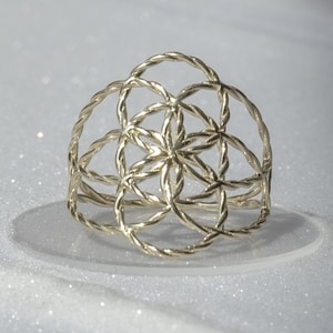 14K Solid Gold Flower of Life Ring: Unique Geometric Jewelry