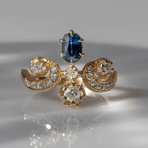 Edwardian 14K Gold Sapphire Diamond Ring: Vintage Fine Jewelry