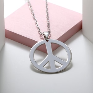 Sterling Silver Peace Sign Necklace – Large Peace Symbol Pendant, Unity & Harmony Jewelry Gift, Unisex Statement Necklace