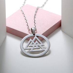 Sterling Silver Valknut Necklace – Viking Symbol of Odin & Norse Heritage, Sacred Geometry Pendant, Nordic Mythology Jewelry for Men, Women