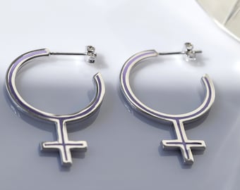 Venus Earrings Silver Female Sign Jewelry Symbol Purple and Black