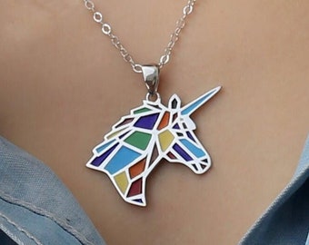 Collar de unicornio de plata de ley: colgante de caballo esmaltado