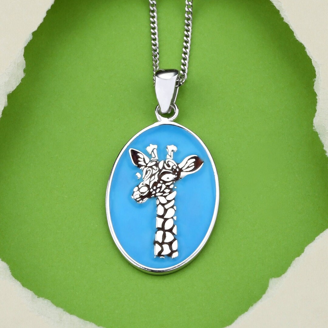 Sterling Silver & Enamel Giraffe Pendant Necklace Unique Etsy