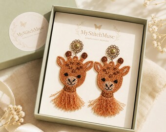 Cute Giraffe Embroidery Earrings Design | FSL Animal Earrings | Machine Embroidery Pattern | Digital Download