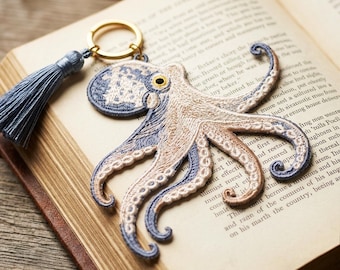 Octopus FSL Embroidery Design, Free Standing Lace Bookmark Machine Embroidery Pattern in 3 Sizes, Sea Creature Digital Download