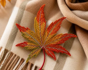 Japanese Maple FSL Brooch Embroidery Design, Freestanding Lace Leaf, Autumn Machine Embroidery, Fall Brooch, 3 Sizes
