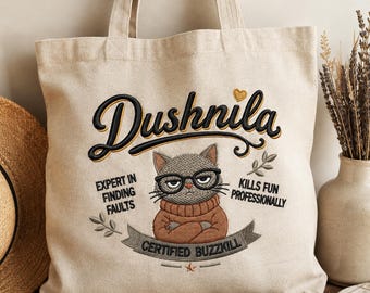 Dushnila Cat Embroidery Design, Funny Grumpy Cat Embroidery File, Certified Buzzkill, Sarcastic Quote Embroidery, Machine Embroidery