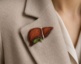 FSL Liver Embroidery Design, Anatomical Liver Brooch, Medical Machine Embroidery File.