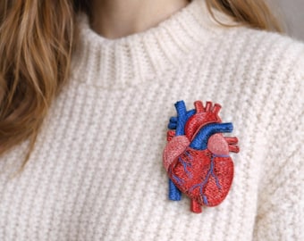 Anatomical Heart Brooch FSL Embroidery Design | Valentine Heart Pin | Medical Love Gift | Free Standing Lace | 2 Hoop Sizes