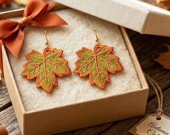 Maple Leaf Earrings Embroidery Design, FSL Earrings, Autumn Leaf Machine Embroidery, Digital Embroidery File, 3 Sizes