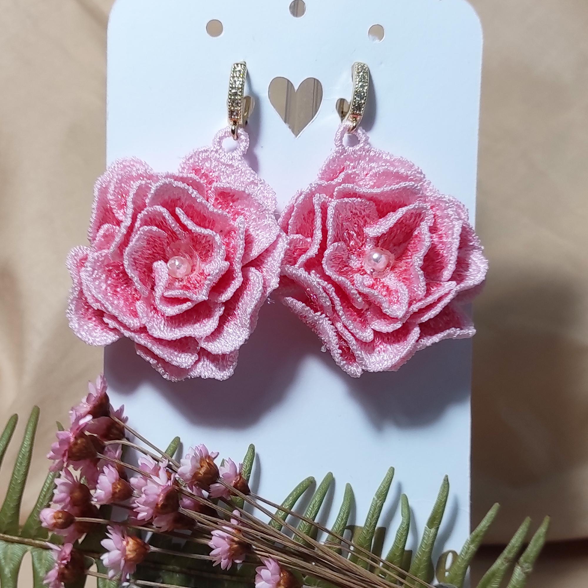 FSL Rose Earrings Embroidery Design – 3D Lace Flower Earrings for 4x4 ...