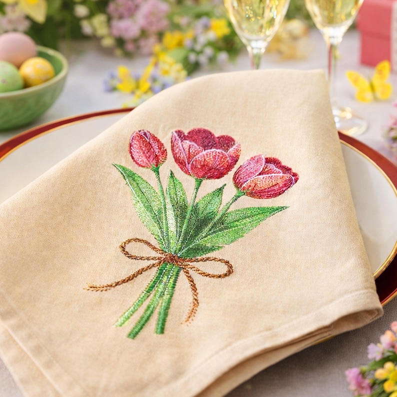 Tulip Bouquet Machine Embroidery Design, Spring Floral Pattern, Flower ...