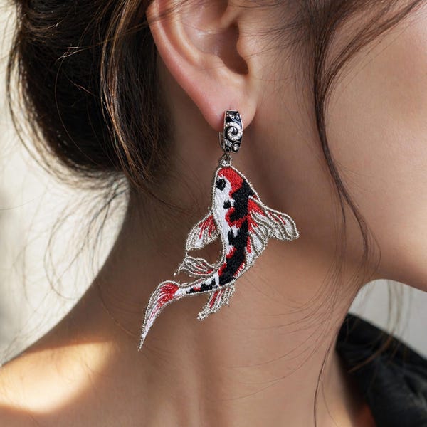 Koi Fish Earrings Embroidery Design, FSL Fish Earrings, Freestanding Lace Jewelry, Machine Embroidery Design, 4x4 Hoop