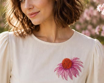 Echinacea Flower Embroidery Design 5 Sizes, Coneflower Machine Embroidery Pattern, Botanical Floral Embroidery File