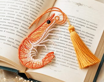 FSL Shrimp Bookmark Embroidery Design, Lace Sea Life Bookmark, Machine Embroidery Pattern, Ocean Reader Gift