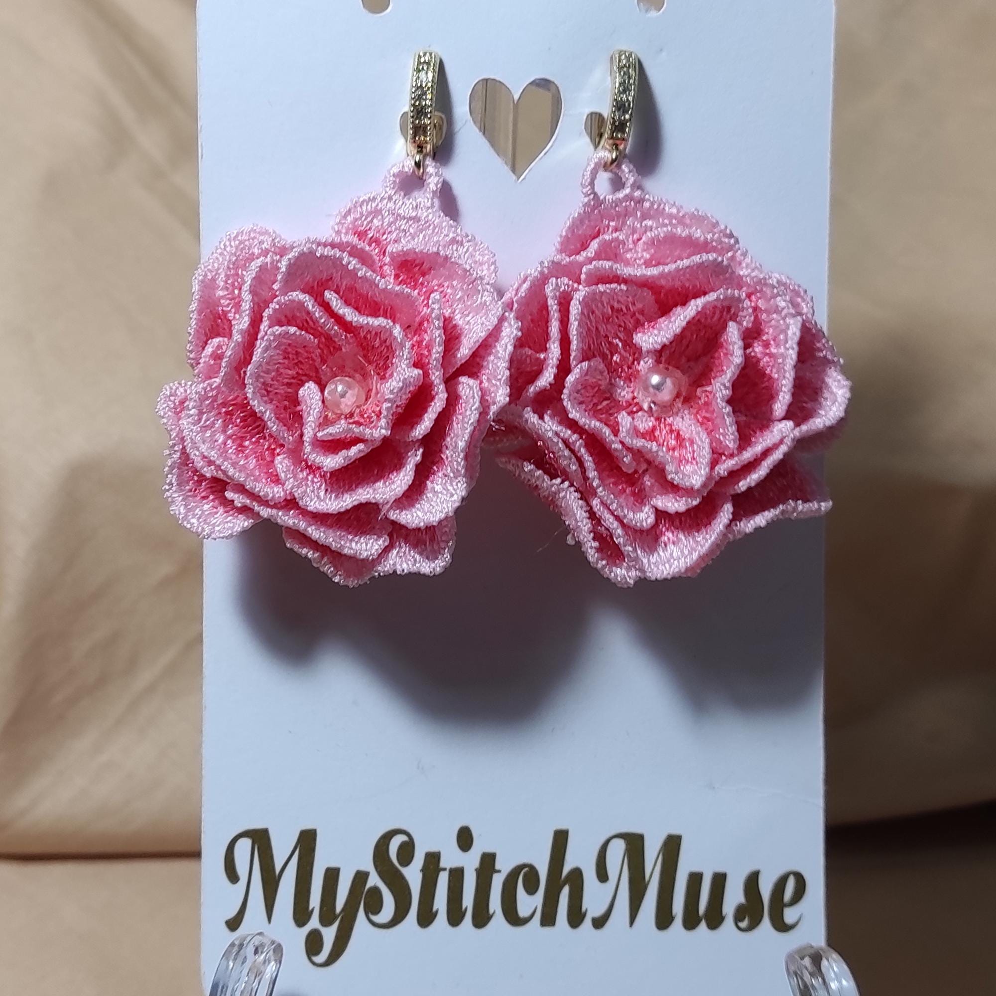 FSL Rose Earrings Embroidery Design – 3D Lace Flower Earrings for 4x4 ...