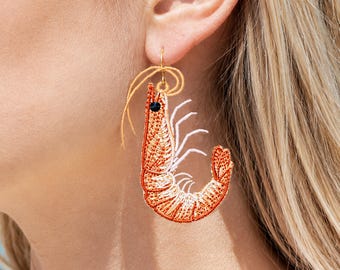 Shrimp Embroidery Design Set FSL Earrings Pendant Bundle, Seafood Jewelry Machine Embroidery Pattern, 4x4 hoop and larger