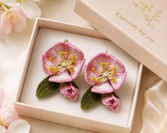 Apple Blossom FSL Earrings Machine Embroidery Design, Floral Lace Earrings, 3 Sizes, Freestanding Lace Jewelry Pattern, 4x4 hoop