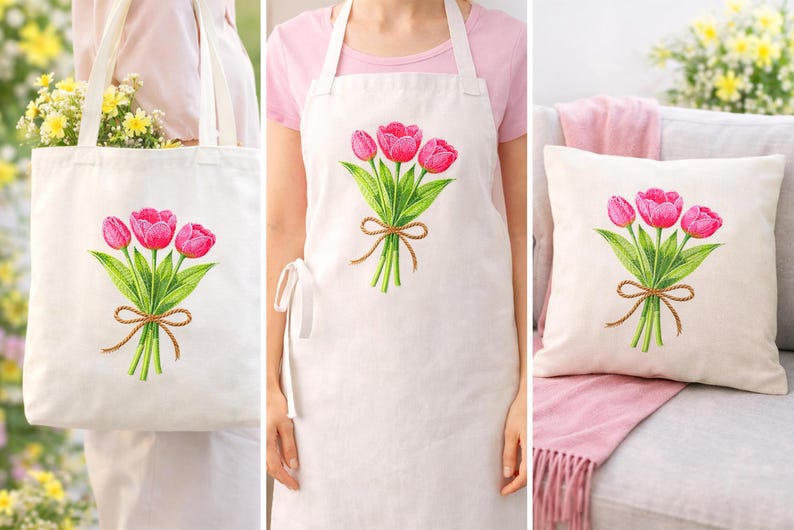 Tulip Bouquet Machine Embroidery Design, Spring Floral Pattern, Flower ...