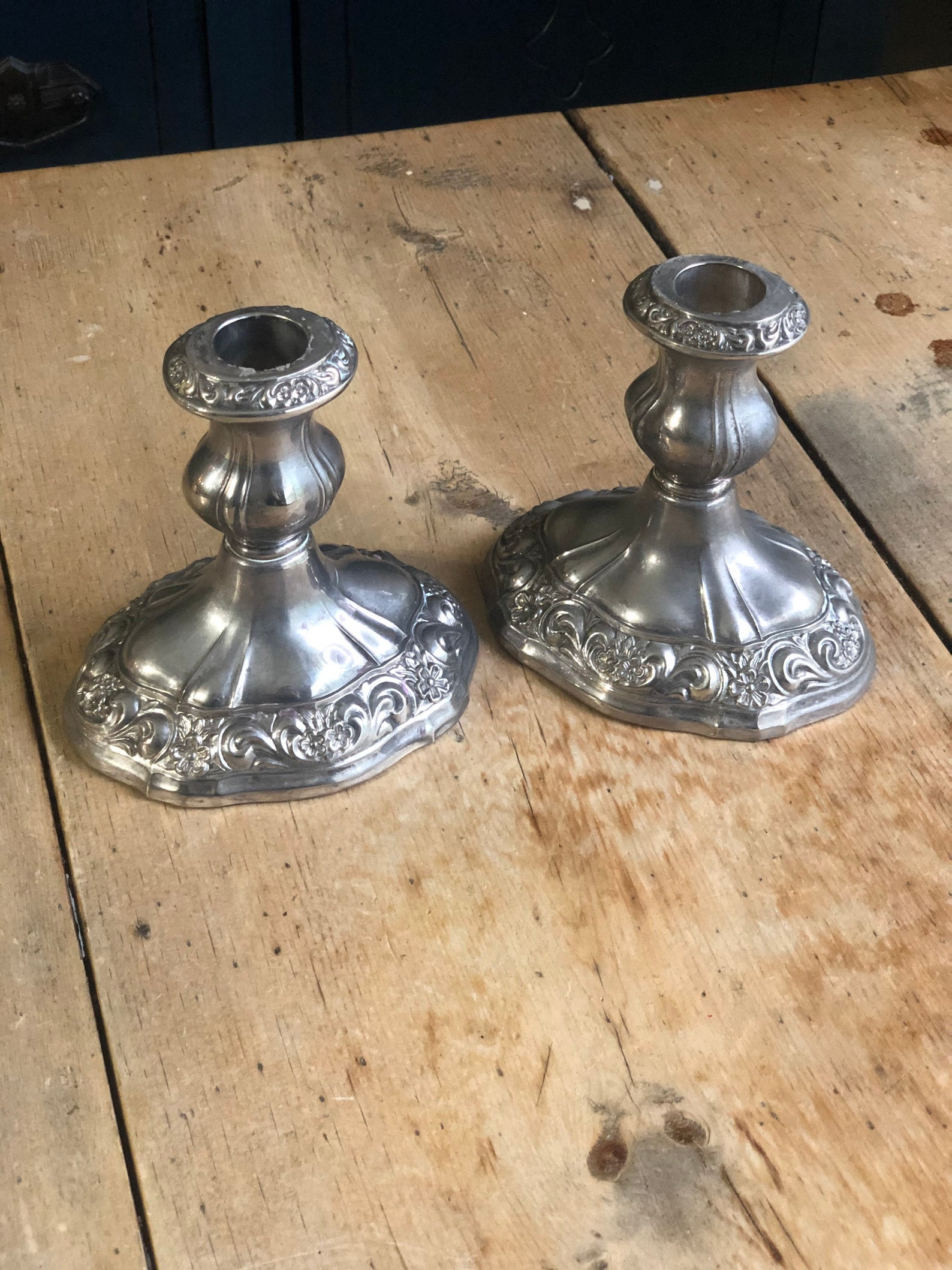 Vintage Heavy Pewter Pair of Candle Holders Etsy