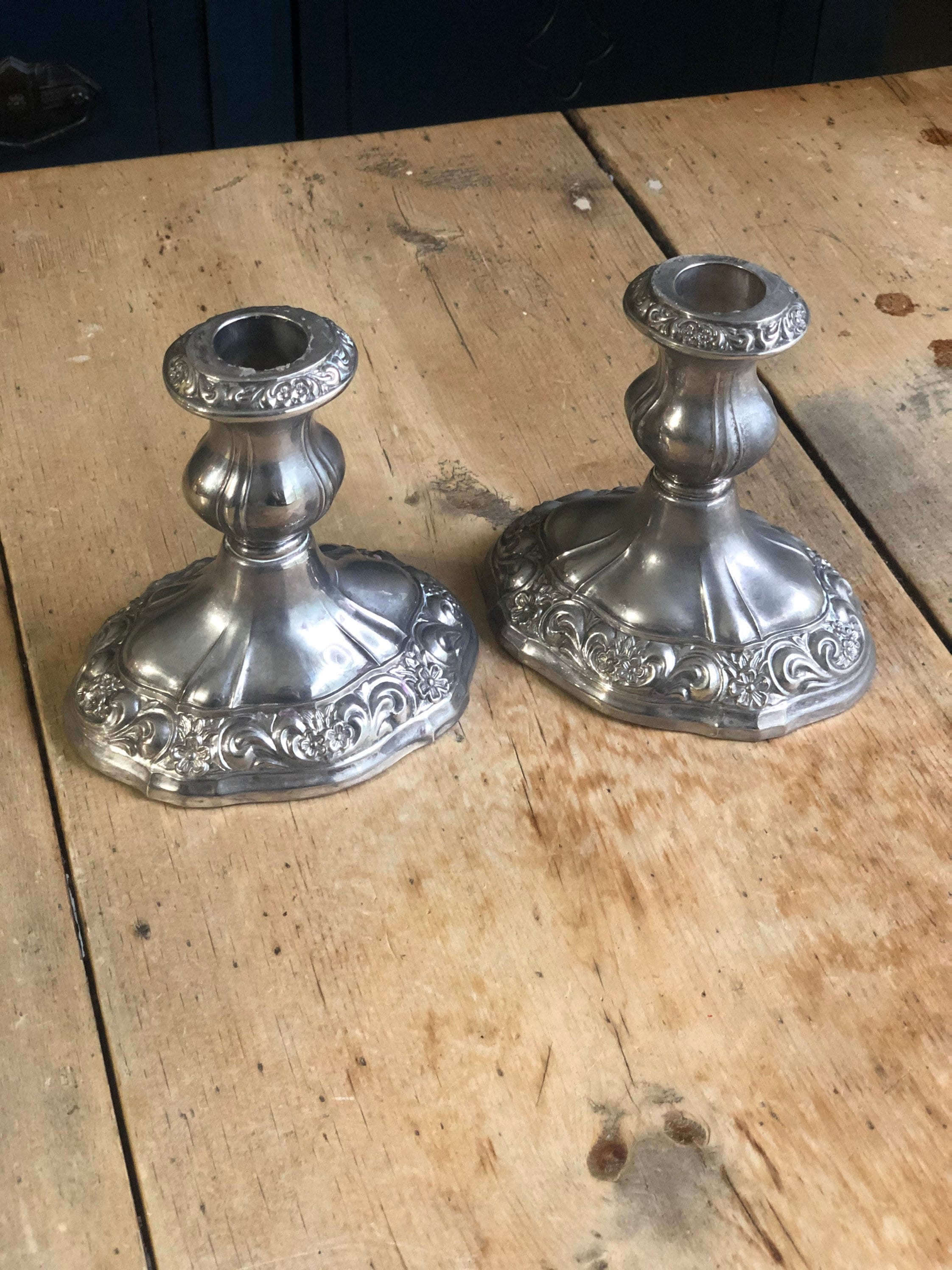 Vintage Heavy Pewter Pair of Candle Holders Etsy