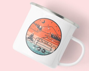 Retro Camper Van Mug/ Enamel Mug/ Retro Sunset/ Camping/ Summer Camp/ Holiday