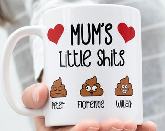 Mummy’s Little Shits Poop Emoji Mug, Personalized Funny Gift For Mum Mug, Mother's Day Gift For Mummy, Funny Coffee Mug, Customized