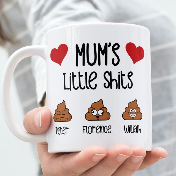 Mummy’s Little Shits Poop Emoji Mug, Personalized Funny Gift For Mum Mug, Mother's Day Gift For Mummy, Funny Coffee Mug, Customized