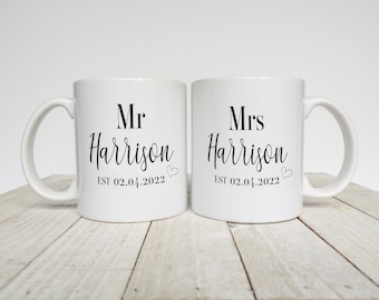 Personalized Mr and Mrs Mug Set, Wedding Gift, Keepsake