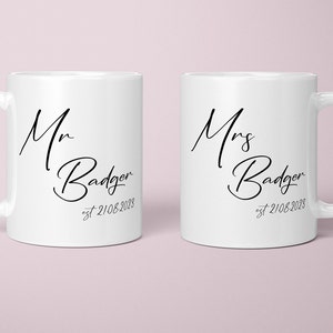Personalised Wedding Gift, Mr & Mrs Mugs, Matching Coasters, Couple Mugs, Anniversary