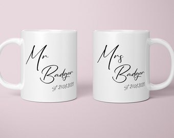 McBecdy Mr e Mrs Tazze da caffe in ceramica- 400 ml Tazza per coppia da con cucchiaio, regalo per matrimonio, fidanzamento, San Valentino, anniversario, Natale, sposa e sposo