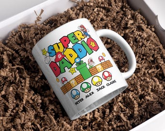 Personalized Super Daddio Mug, Mario Bros Dad Gift