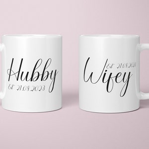 Mr Mrs Mugs, Hubby Wifey Custom Couple Coffee Mug Set, Unique Wedding Gift,  Coffee Lovers, Engagement Bride and Groom Christmas Gift