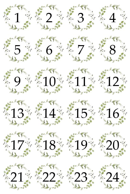 Numéros de l'Avent téléchargeables, 1-24, téléchargement Png, Noël PNG, fichier de Noël pour enfants, téléchargement immédiat, calendrier de l'Avent, impression à la maison, couronne