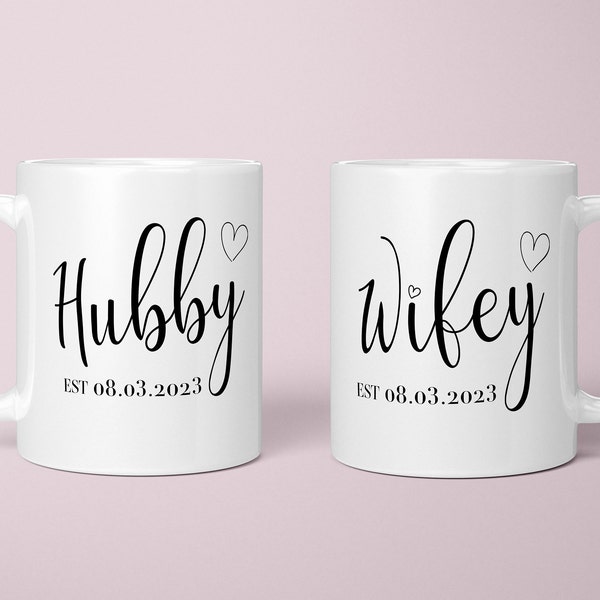 Mr Mrs Mugs, Hubby Wifey Custom Couple Coffee Mug Set, Unique Wedding Gift,  Coffee Lovers, Engagement Bride and Groom Christmas Gift