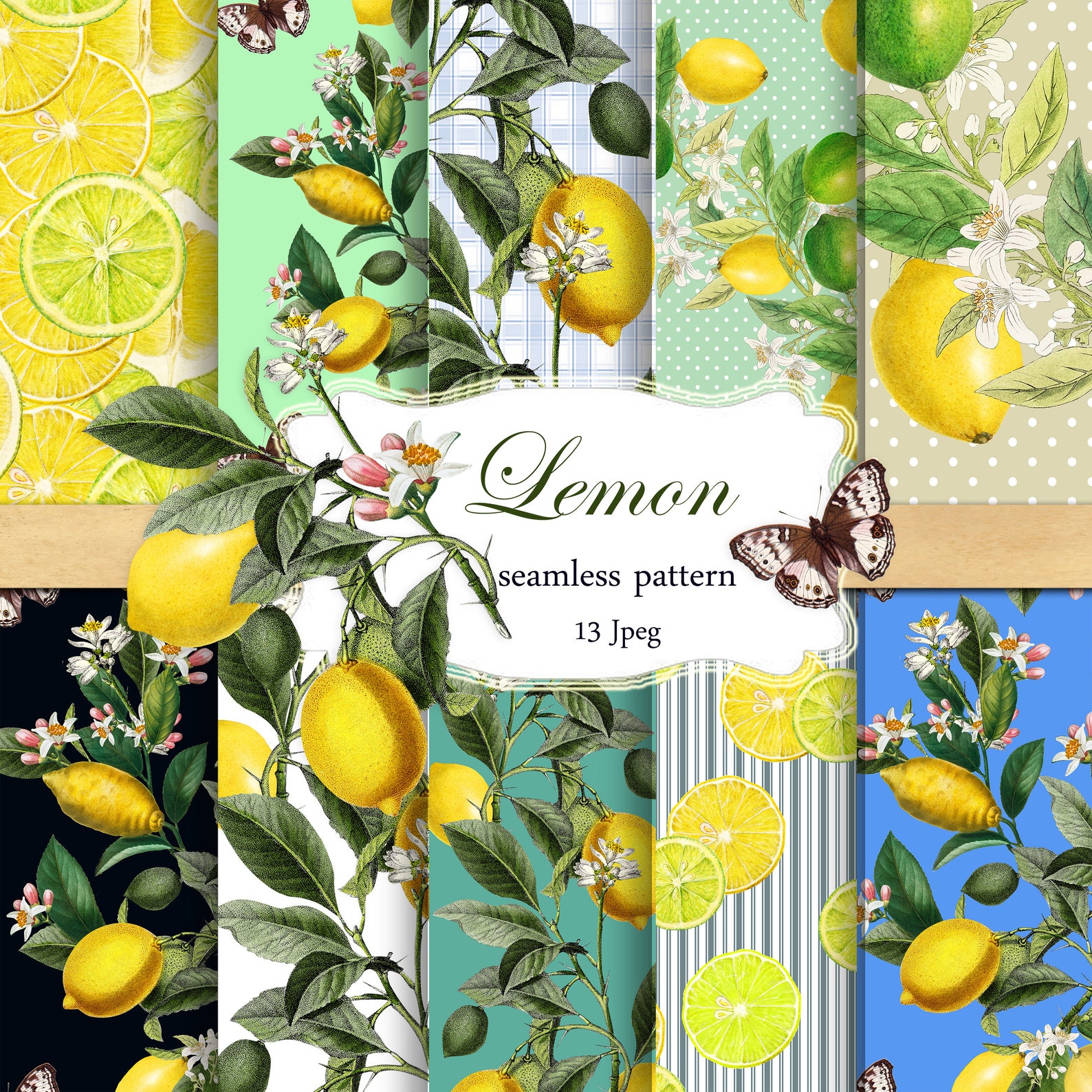Lemon Pattern Papers Summer Digital Paper Scrapbook Paper Etsy