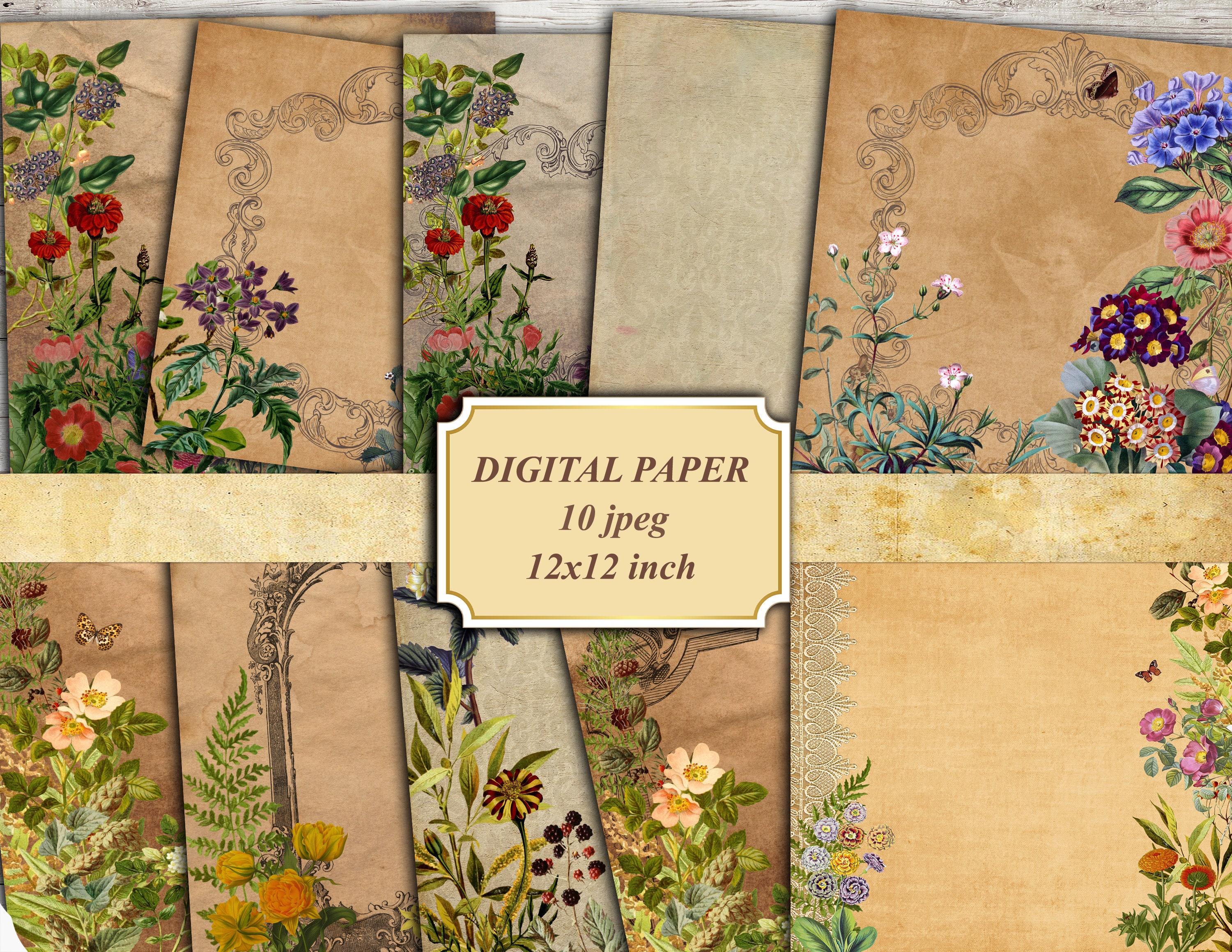 Vintage Flowers Scrapbooking Digital Flower Digital Paper Etsy